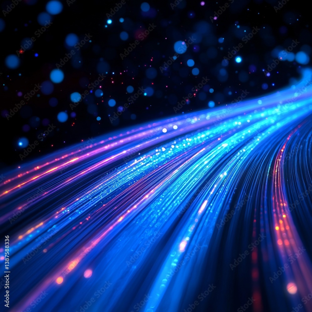 Poster dynamic flow of light lines representing high-speed data transmission in an abstract technology conc
