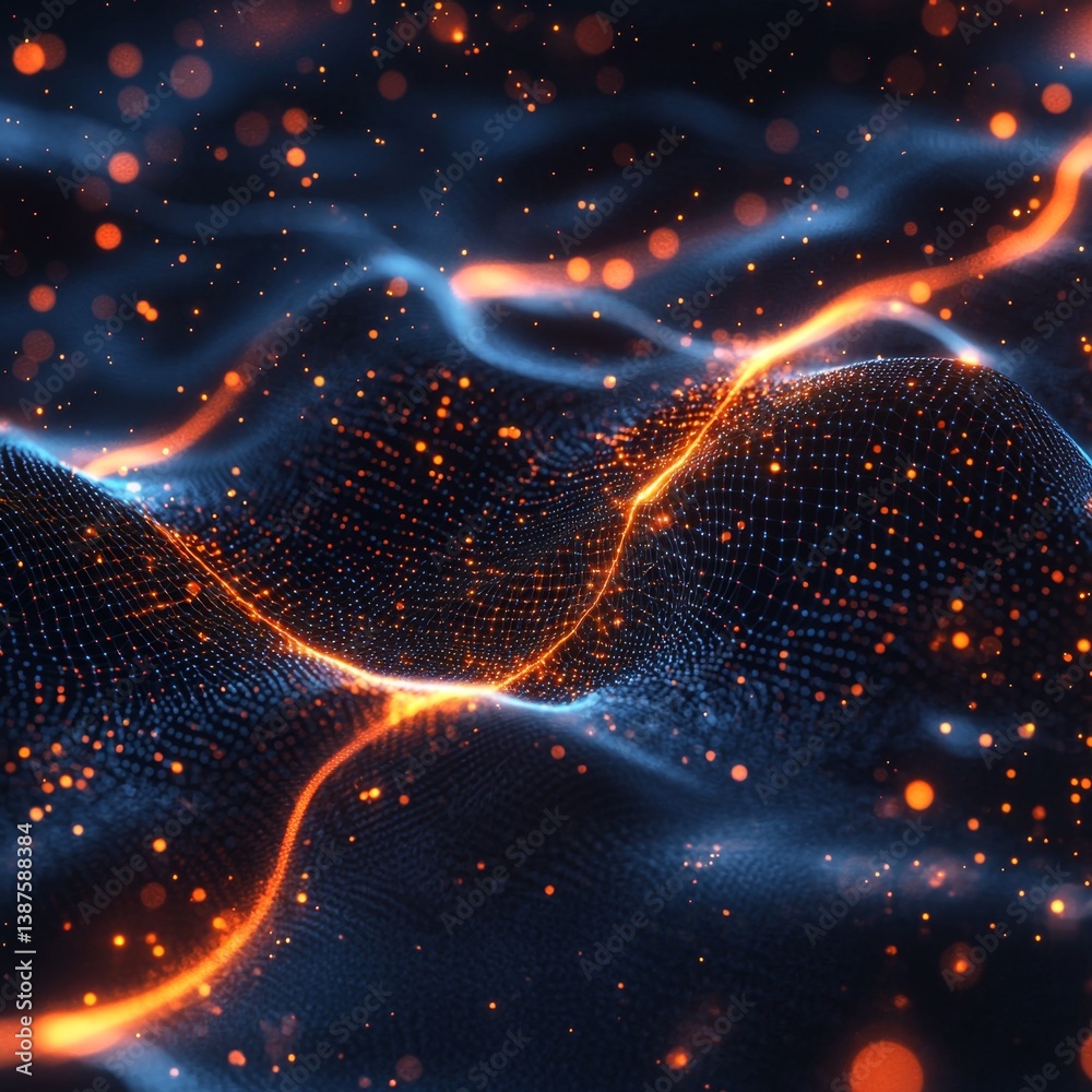 Poster exploration of abstract glowing data streams representing big data connectivity in a digital network