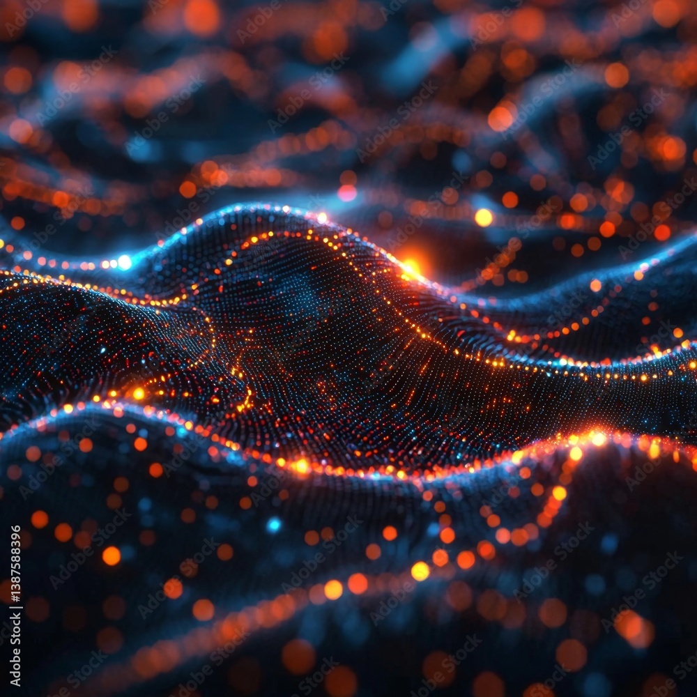 Poster abstract visualization of glowing data streams flowing through network connections showcasing the co