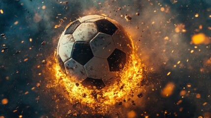 Fototapeta premium Explosive Soccer Ball Igniting Action in Dynamic Background