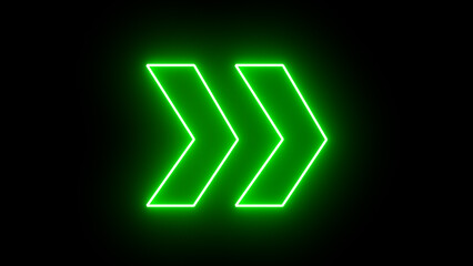 Glowing neon green arrow right direction icon. Abstract neon flashing light arrow loading. Seamless loop