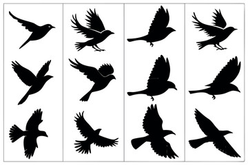 Obraz premium A panel of bird silhouettes in motion, symbolizing flight, freedom, and peacefulness