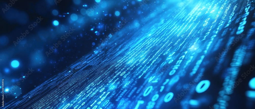 Poster abstract digital background with glowing data streams and particles