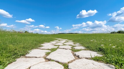 Sunny path through a grassy field