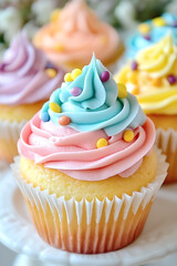 Colorful Easter Cupcakes with Frosting and Sprinkles