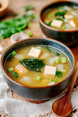 Delicious miso soup with tofu and seaweed