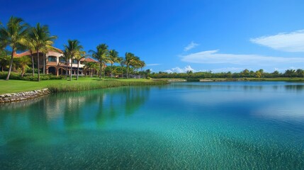 Picturesque tropical paradise with luxury home and tranquil turquoise waters