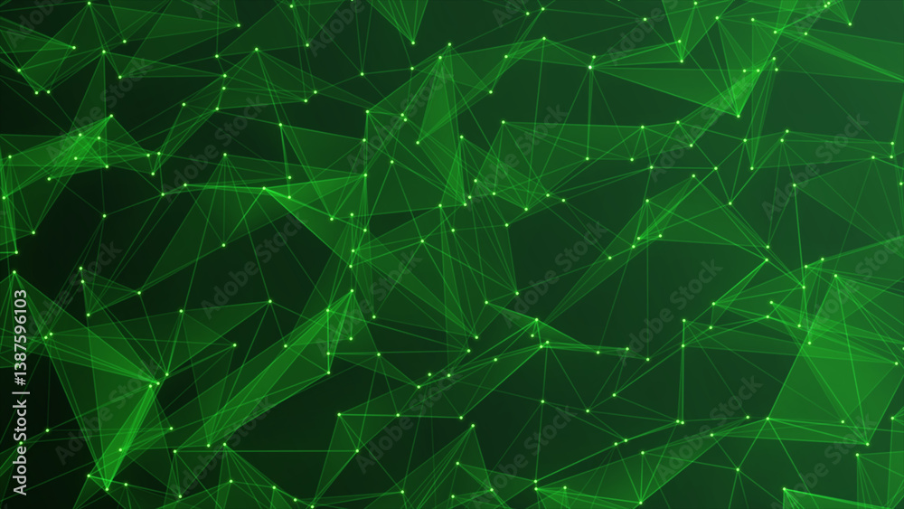 Poster abstract green plexus motion background. plexus background with moving lines and dots, abstract futu