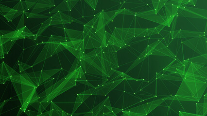 abstract green plexus motion background. Plexus background with moving lines and dots, abstract futuristic network background