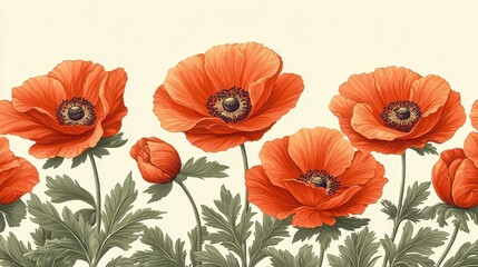 Obraz premium A seamless backdrop of muted floral artistry, featuring a captivating collection of vintage botanical illustrations, each a testament to the beauty and intricate detail found in the natural 