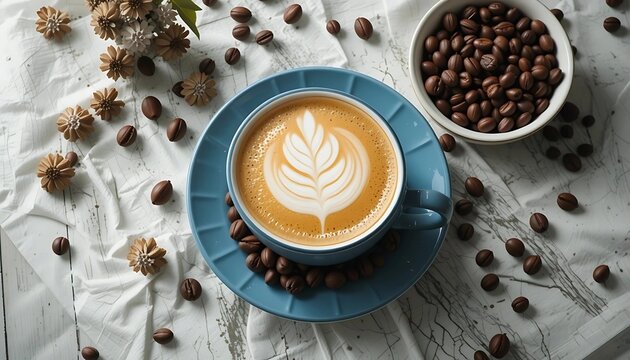 cup of coffee and coffee beens