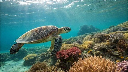 Obraz premium green turtle swimming