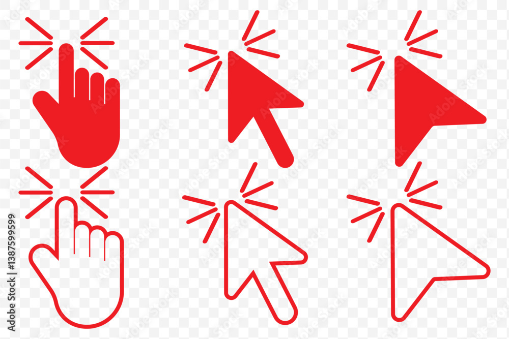 Aufkleber Red Cursor mouse click set. Click arrow vector. computer mouse click cursor icons on Transparent Background. EPS 10.