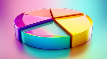 Obraz premium D pie chart with three large parts in vibrant colors, set against a smooth gradient background