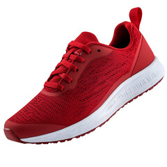 Sporty Red Trainers with Breathable Mesh Upper Isolated on Transparent Background