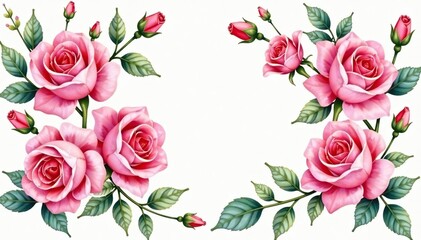 Naklejka premium Delicate watercolor roses, intertwined leaves & buds, background, design