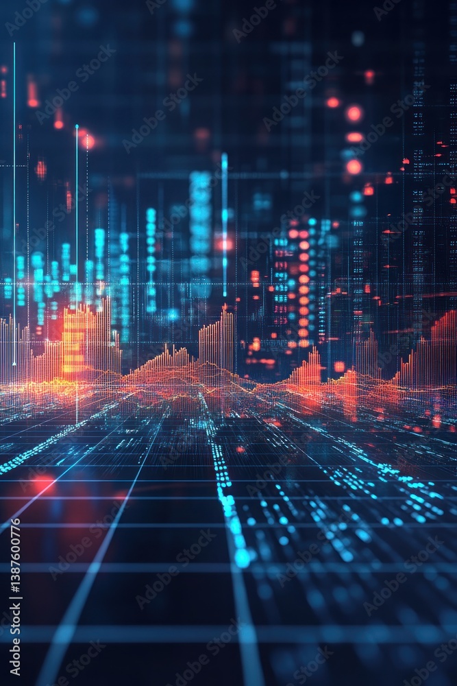 Poster digital landscape with data visualization and graphs