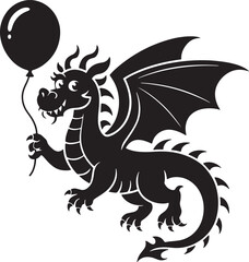 Dragon with Balloon silhouette vector design