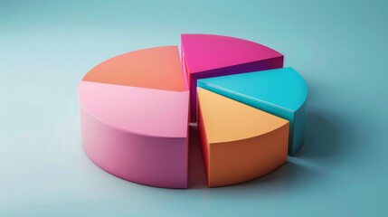 Obraz premium Simple D pie chart with large, bold parts in complementary colors, clear labels on a neutral background