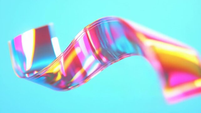 Flowing Holographic Film on Aqua Blue Background.