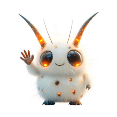 Fluffy 3D Cartoon Alien with Soft Antennae and Glowing Eyes Isolated on Transparent Background