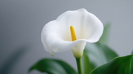 Close-up of a pristine white Calla Lily with water droplets