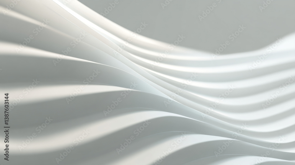 Poster abstract white wavy lines creating a flowing pattern with subtle shadows and soft light effects