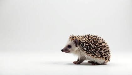 Obraz premium A lone hedgehog against a stark white backdrop , wild animal, unusual, cute animal