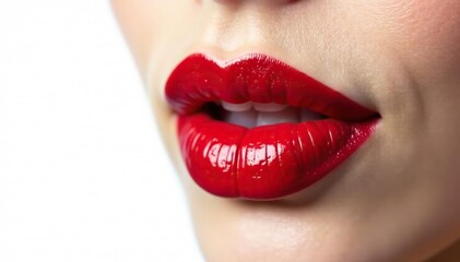 Fototapeta premium Bold red lip color against stark white backdrop , clean, cosmetic, crimson