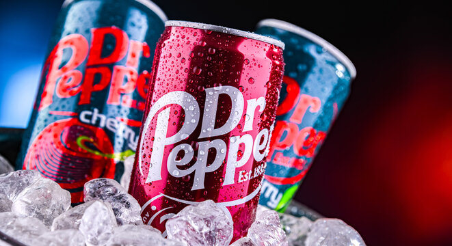 Cans of Dr Pepper, a carbonated soft drink