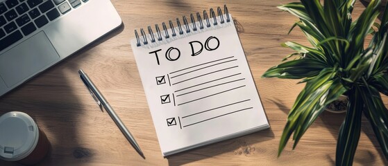 flat lay of goal-focused to do list template with organized sections and clear priorities clean minimalist design soft lighting workspace setup