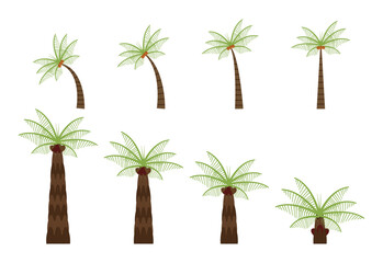 Detailed Palm Oil Tree and Coconut Tree Illustration set in Flat Style