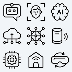Minimal AI and Technology Line Icons Set Modern Outline Style