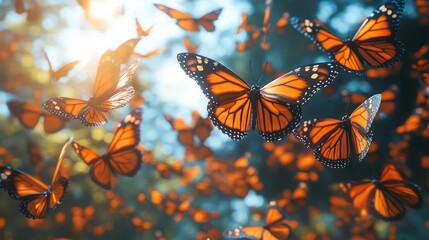 Butterflies in flight vivid colors nature scene