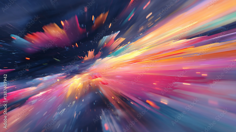 Poster a vibrant explosion of colors creating a dynamic and abstract artistic representation in the image