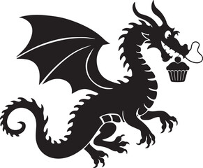 Dragon with Cupcake silhouette vectoor design