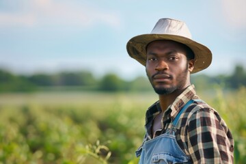 Portrait of a young African American male farmer in the field