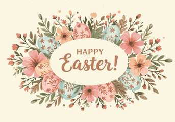 Happy Easter card with floral design in boho style  