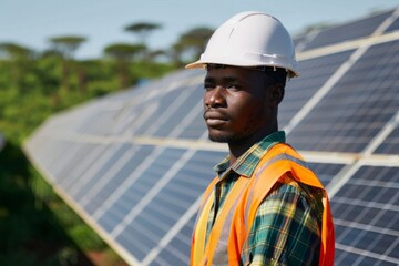 Portrait of a young african american male engineer on solar farm
