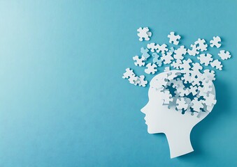Puzzle Head Concept on Blue Background