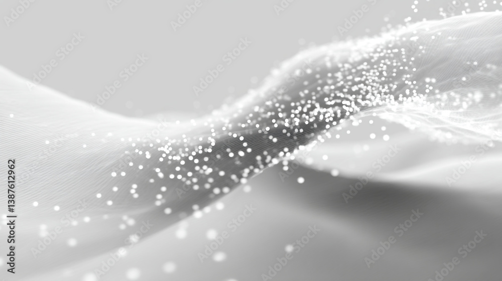Poster abstract white background with flowing wave and bokeh effect creating a dreamy atmosphere look