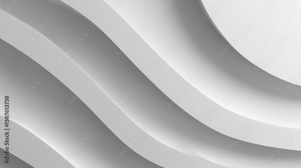 Poster Abstract white curves creating a smooth flowing pattern with subtle shadows and light gradients