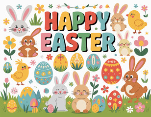 Easter poster, Easter banner, banner, Easter clipart, happy Easter, Easter 2025, 2025, Easter celebration, easter sublimation, easter card, easter, bunny, rabbit, egg, card, spring, cartoon, holiday, 