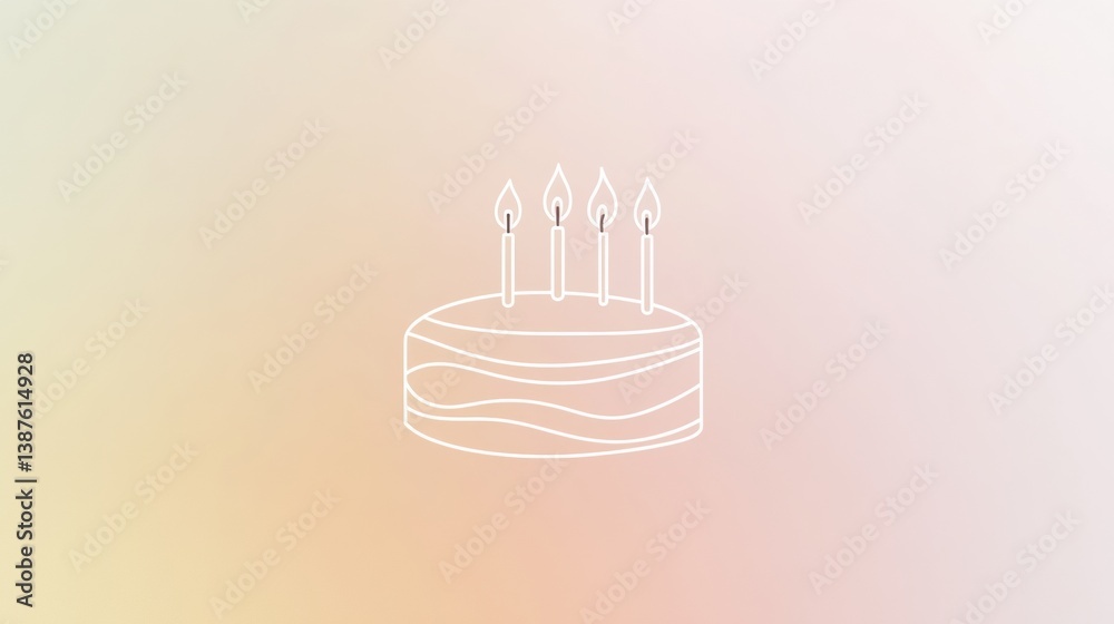 Poster elegant logo of a birthday cake with three candles set against a soft pastel gradient background for