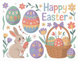 Easter poster, Easter banner, banner, Easter clipart, happy Easter, Easter 2025, 2025, Easter celebration, easter sublimation, easter card, easter, bunny, rabbit, egg, card, spring, cartoon, holiday, 