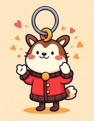 Adorable Cartoon Husky Dog Keychain Cute Puppy in Red Coat Winter Charm Illustration