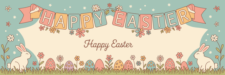 Easter poster, Easter banner, banner, Easter clipart, happy Easter, Easter 2025, 2025, Easter celebration, easter sublimation, easter card, easter, bunny, rabbit, egg, card, spring, cartoon, holiday, 