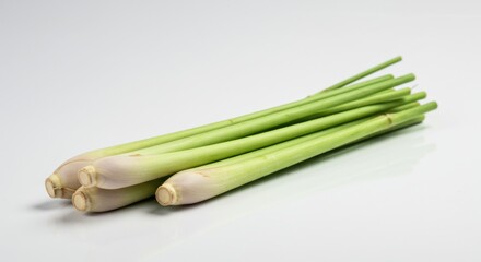 Fresh Lemongrass Stalks Close-up on a Clean White Background