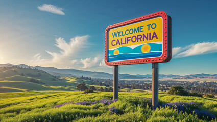welcome  california  sign inscription   summer landscape