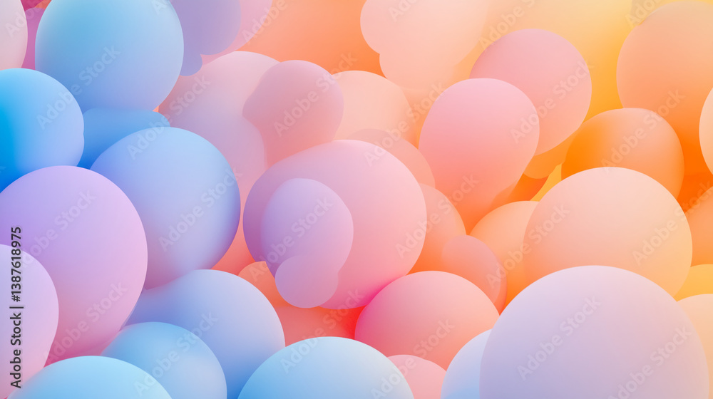 Poster pastel-colored spheres blend seamlessly, creating a soft, abstract backdrop. the image evokes feelin